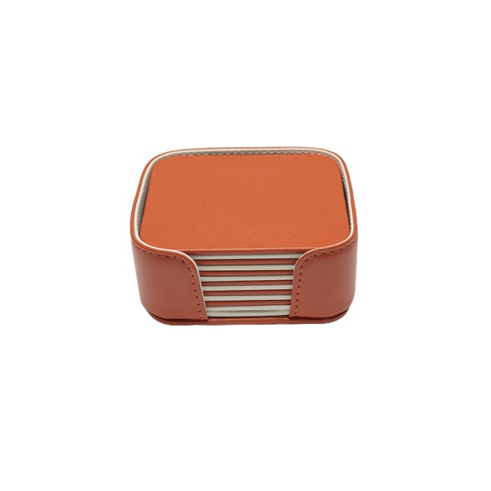 foglizzo_1921,_mondrian_leather_square_coaster_set,_spritz_orange